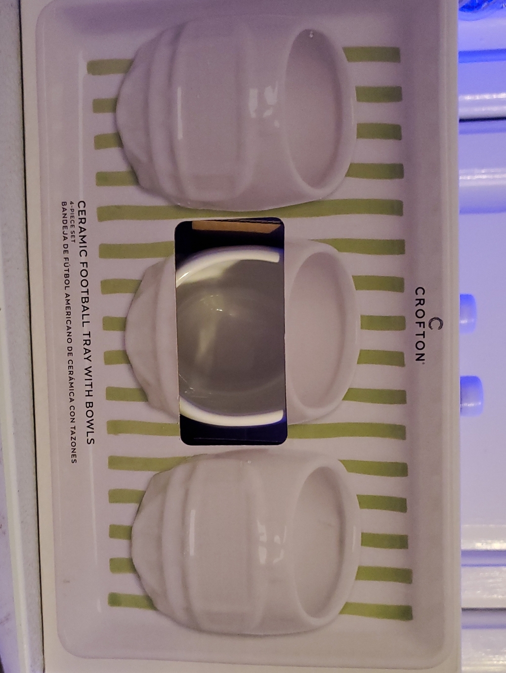 Crofton Ceramic Football Tray with Bowls - White. NIB